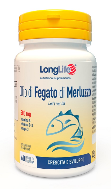 LONGLIFE OLIO FEGATO MERLUZZO 500 MG 60 PERLE IN GELATINA - Farmacia-flash.it