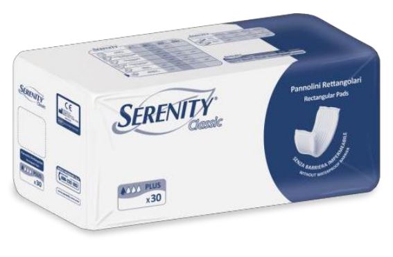 PANNOLONE PER INCONTINENZA FORMATO RETTANGOLARE SENZA BARRIERA SERENITY 30 PEZZI - Farmacia-flash.it