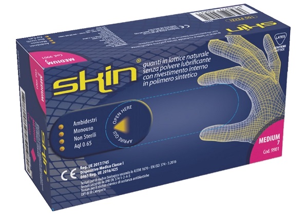 GUANTO IN LATTICE SENZA POLVERE LUBRIFICANTE SKIN M 100 PEZZI - Farmacia-flash.it