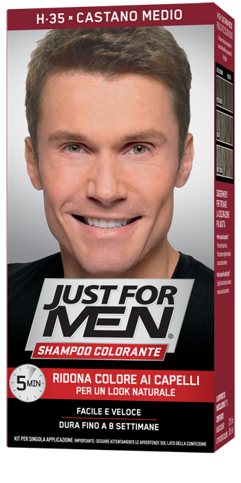 JUST FOR MEN SHAMPOO COLORANTE H35 CASTANO MEDIO ATTIVATORE CHIARO 38,5 ML + BASE COLORE 27,5 ML - Farmacia-flash.it