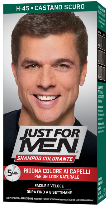 JUST FOR MEN SHAMPOO COLORANTE H45 CASTANO SCURO ATTIVATORE CHIARO 38,5 ML + BASE COLORE 27,5 ML - Farmacia-flash.it