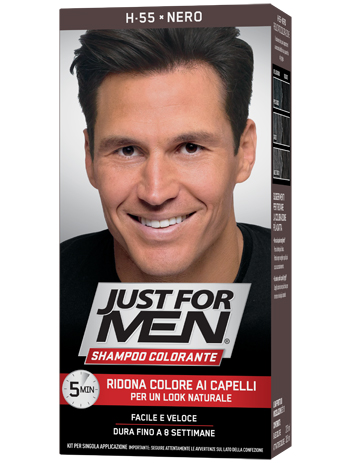 JUST FOR MEN SHAMPOO COLORANTE H55 NERO ATTIVATORE CHIARO 38,5 ML + BASE COLORE 27,5 ML - Farmacia-flash.it
