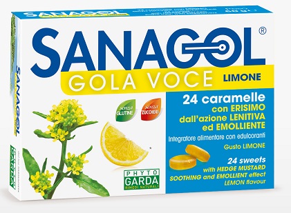 SANAGOL GOLA VOCE SENZA ZUCCHERO LIMONE 24 CARAMELLE - Farmacia-flash.it