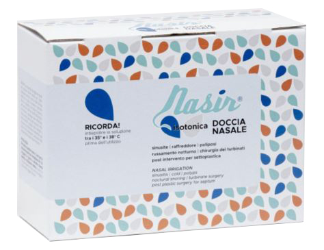 NASIR LAVAGGIO NASALE SOLUZIONE FISIOLOGICA ISOTONICA STERILE SCATOLA CON 4 SACCHE 500ML 4 BLISTER 1 VENTOSA - Farmacia-flash.it
