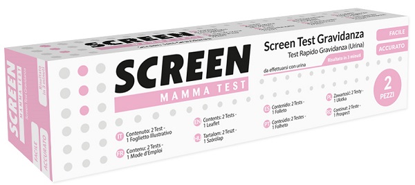 TEST PRECOCE CHE RILEVA L'ORMONE HCG NELL'URINA INDIVIDUANDO LO STATO DI GRAVIDANZA 2 PEZZI SCREEN MAMMA TEST GRAVIDANZA - Farmacia-flash.it