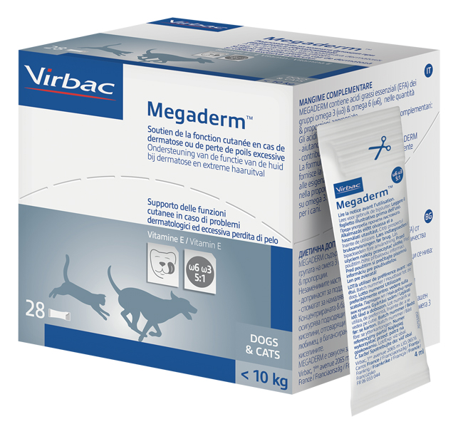 MEGADERM SUPPLEMENTO GATTI E CANI INFERIORI A 10 KG SCATOLA DA 28 SACCHETTI MONODOSE 4 ML - Farmacia-flash.it