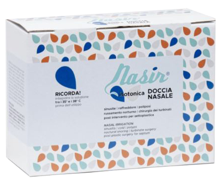 NASIR DOCCIA NASALE CON SOLUZIONE FISIOLOGICA ISOTONICA 10 SACCHE 250 ML + 1 BLISTER - Farmacia-flash.it