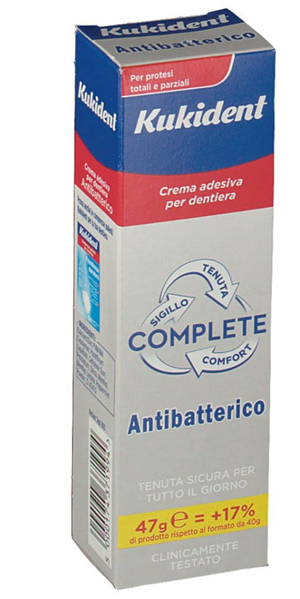 KUKIDENT COMPLETE CREMA ADESIVA PER PROTESI DENTARIE CON ANTIBATTERICO 47 G - Farmacia-flash.it