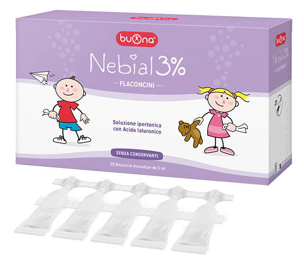 NEBIAL FLACONCINI SOLUZIONE SALINA IPERTONICA DI SODIO CLORURO AL 3% CON ACIDO IALURONICO 20X5 ML - Farmacia-flash.it