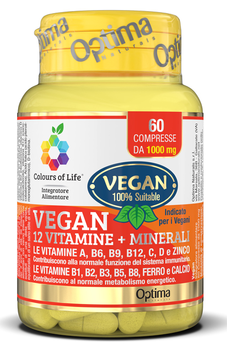 COLOURS OF LIFE VEGAN 12 VITAMINE + 3 MINERALI 60 COMPRESSE - Farmacia-flash.it