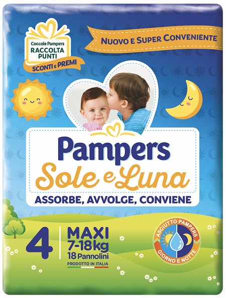 PANNOLINO PER BAMBINO PAMPERS SOLE & LUNA MAXI 18 PEZZI - Farmacia-flash.it