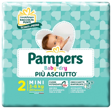 PANNOLINI PER BAMBINI PAMPERS BABY DRY DOWNCOUNT NO FLASH MINI 24 PEZZI BUONO SCONTO - Farmacia-flash.it