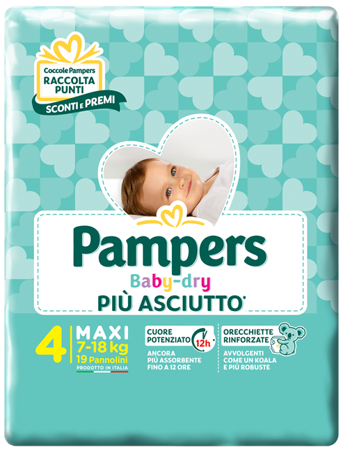 PANNOLINI PER BAMBINI PAMPERS BABY DRY DOWNCOUNT NO FLASH MAXI 19 PEZZI - Farmacia-flash.it