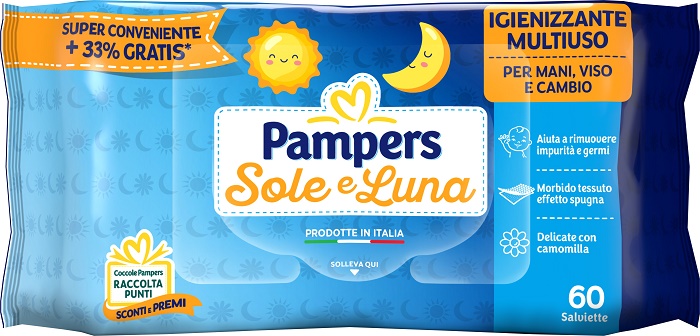 PAMPERS WIPES SOLE & LUNA EFFETTO SPUGNA 60 SALVIETTE - Farmacia-flash.it
