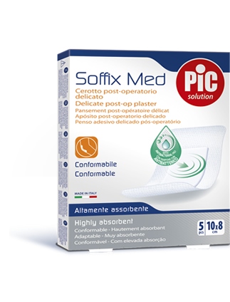 CEROTTO PIC SOFFIX MED IN TNT CON TAMPONE CENTRALE ASSORBENTE STERILE MONOUSO 10X8 CM ANTIBATTERICO 5 PEZZI - Farmacia-flash.it