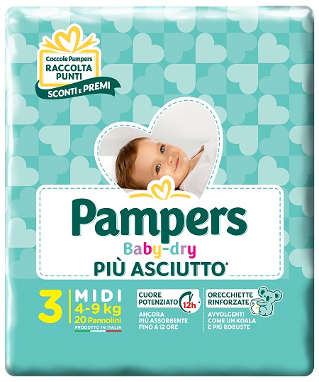 PAMPERS BABY DRY DOWNCOUNT MIDI 20 PEZZI - Farmacia-flash.it