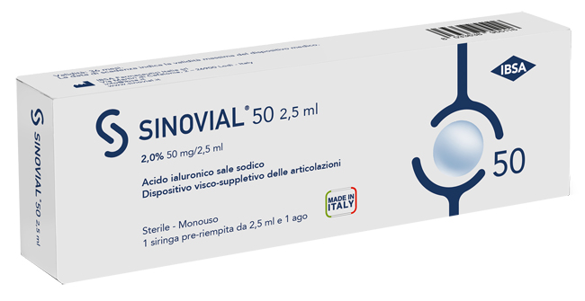 SIRINGA INTRA-ARTICOLARE SINOVIAL 50 ACIDO IALURONICO 2% 50 MG/2,5 ML 1 FS + AGO GAUGE 21 1 PEZZO - Farmacia-flash.it