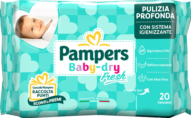 SALVIETTINE UMIDIFICATE PAMPERS BABY FRESH 30% + CONSISTENTE 20 PEZZI - Farmacia-flash.it