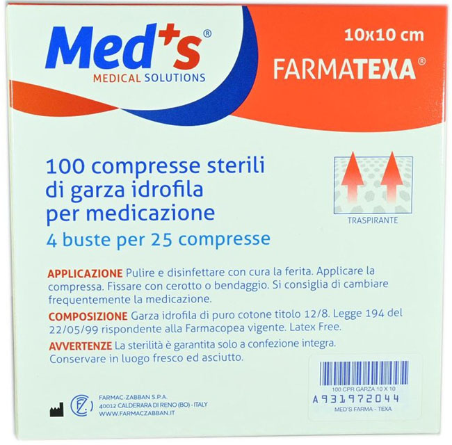 GARZA COMPRESSA IDROFILA MEDS FARMATEXA 2/8 10X10CM 100 PEZZI - Farmacia-flash.it