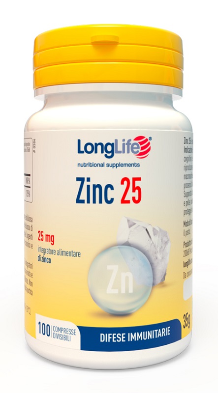 LONGLIFE ZINC 25 MG 100 COMPRESSE DIVISIBILI - Farmacia-flash.it