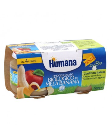 HUMANA OMOGENEIZZATO MELA/BANANA BIO 2 VASETTI 100 G - Farmacia-flash.it