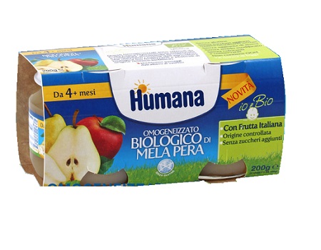 HUMANA OMOGENEIZZATO MELA/PERA BIO 2 VASETTI 100 G - Farmacia-flash.it