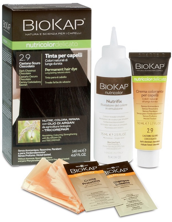 BIOKAP NUTRICOLOR DELICATO 2,9 CASTANO SCURO CIOCCOLATO TINTA TUBO + FLACONE - Farmacia-flash.it