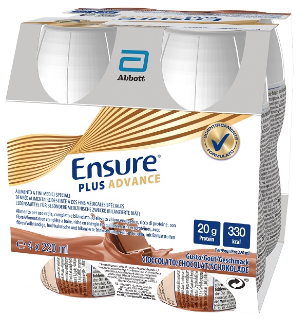 ENSURE PLUS ADVANCE CIOCCOLATO 4 BOTTIGLIE DA 220 ML - Farmacia-flash.it