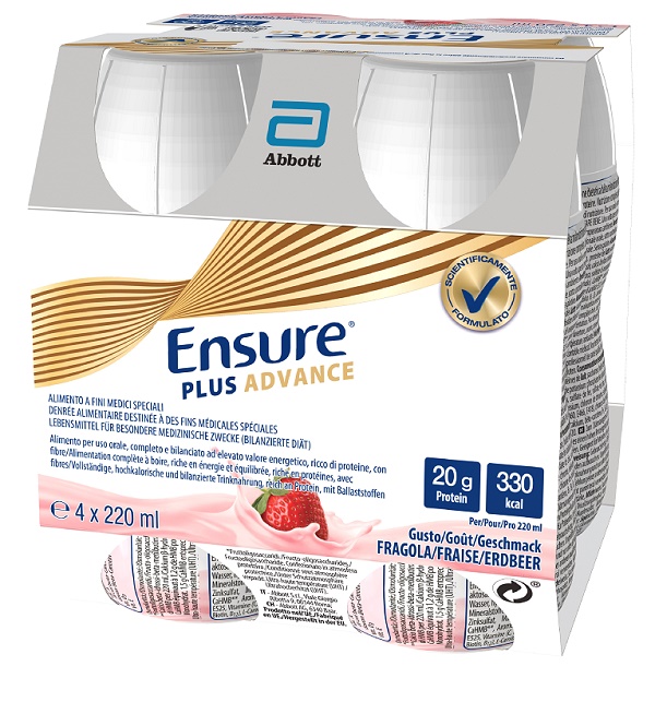ENSURE PLUS ADVANCE FRAGOLA 4 BOTTIGLIE DA 220 ML - Farmacia-flash.it