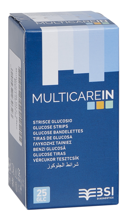 STRISCE MISURAZIONE GLICEMIA MULTICARE IN GLUCOSIO ELETTRODO 25 PEZZI - Farmacia-flash.it