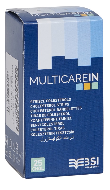 TEST COLESTEROLEMIA MULTICARE IN COLESTEROLO IN STRISCE CON ASPIRAZIONE CAPILLARE 25 PEZZI - Farmacia-flash.it