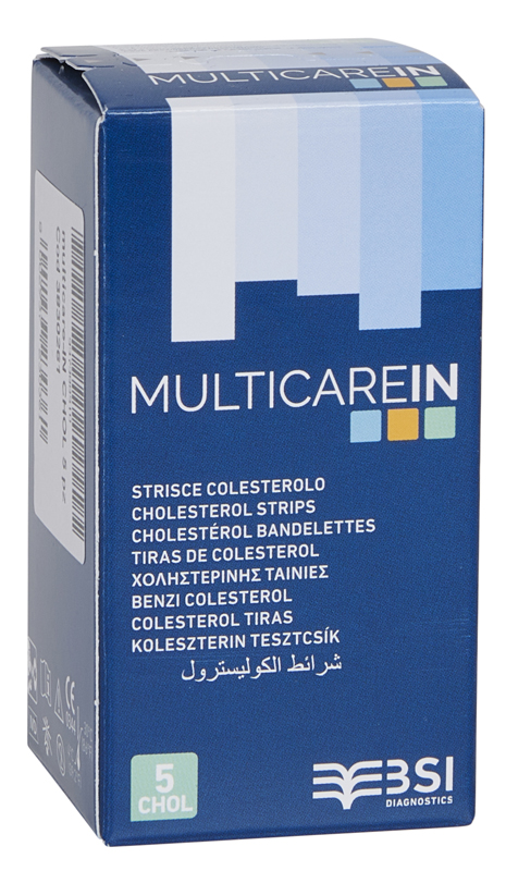 TEST COLESTEROLEMIA MULTICARE IN COLESTEROLO IN STRISCE CON ASPIRAZIONE CAPILLARE 5 PEZZI - Farmacia-flash.it