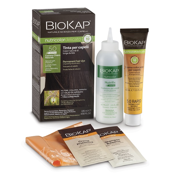 BIOS LINE  BIOKAP NUTRICOLOR DELICATO RAPID TINTA 5,0 CASTANO CHIARO NATURALE 135 ML - Farmacia-flash.it