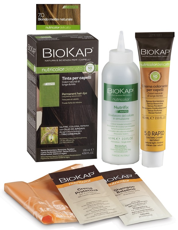 BIOS LINE  BIOKAP NUTRICOLOR DELICATO RAPID TINTA 7,0 BIONDO MEDIO NATURALE 135 ML - Farmacia-flash.it