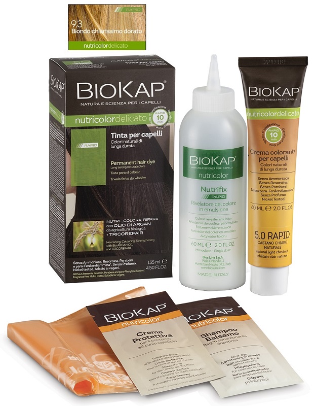 BIOS LINE  BIOKAP NUTRICOLOR DELICATO RAPID TINTA 9,3 BIONDO CHIARISSMO DORATO 135 ML - Farmacia-flash.it