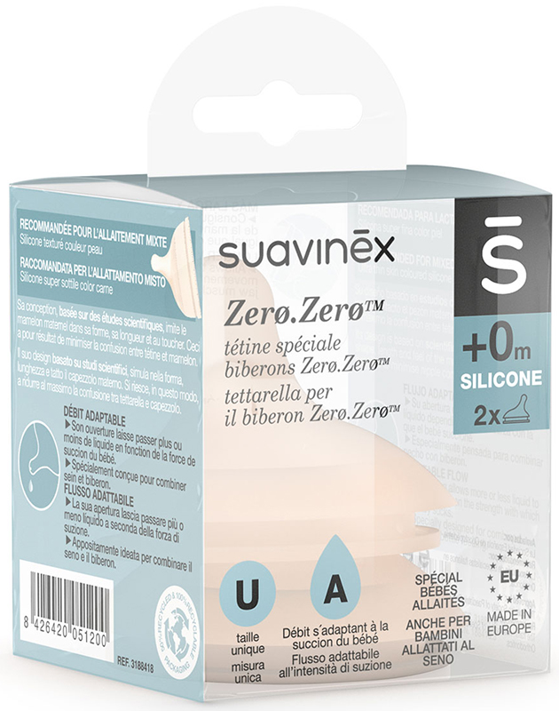 SUAVINEX ZERO ZERO TETTARELLA BIBERON SPECIALE ALLATTAMENTO 2 PEZZI - Farmacia-flash.it