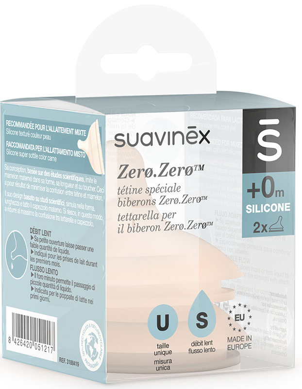 SUAVINEX ZERO ZERO TETTARELLA BIBERON ANTICOLICA FLUSSO LENTO S 2 PEZZI - Farmacia-flash.it
