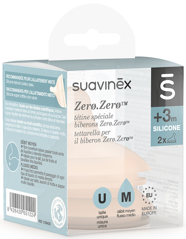 SUAVINEX ZERO ZERO TETTARELLA BIBERON ANTICOLICA M FLUSSO MEDIO 2 PEZZI - Farmacia-flash.it