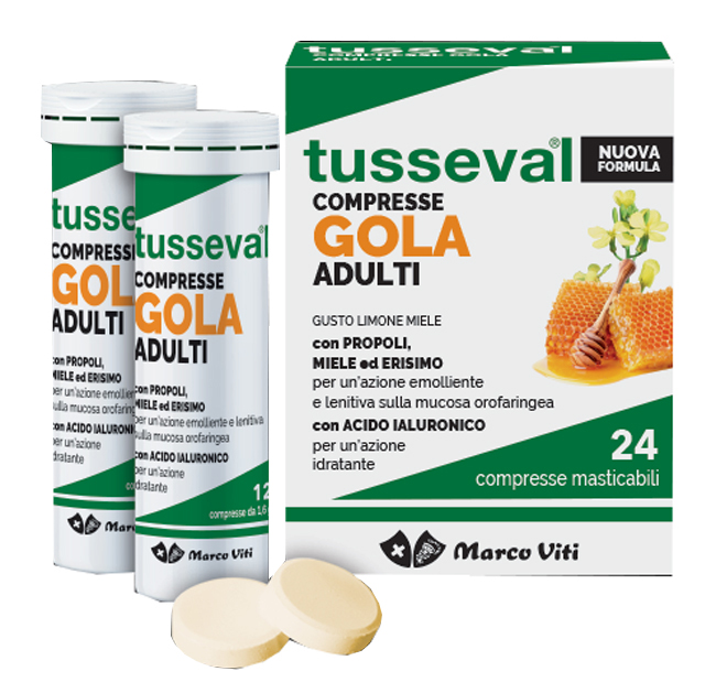TUSSEVAL GOLA ADULTI 24 COMPRESSE - Farmacia-flash.it