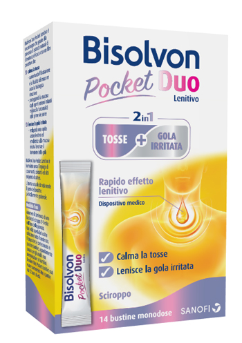 BISOLVON DUO POCKET LENITIVO TOSSE + GOLA IRRITATA A BASE DI MIELE E ALTEA 14 BUSTINE MONODOSE 10 ML - Farmacia-flash.it
