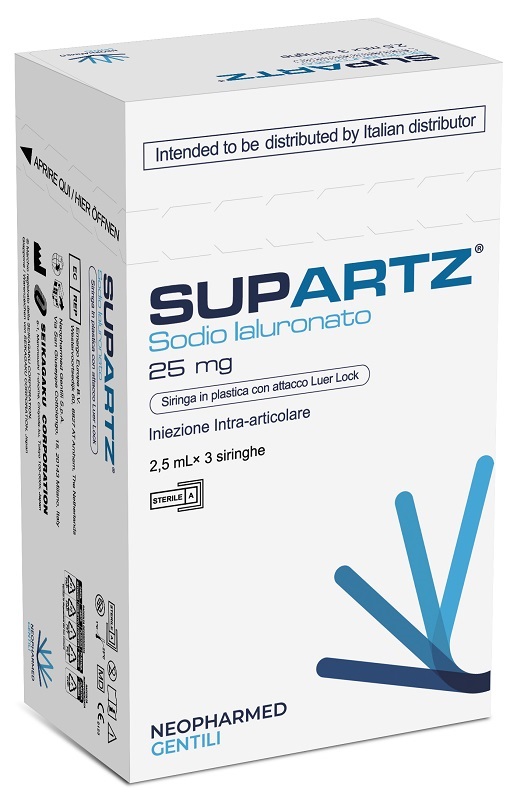 SIRINGA PRERIEMPITA INTRA-ARTICOLARE SUPARTZ ACIDO IALURONICO 25 MG 2,5 ML 3 PEZZI - Farmacia-flash.it