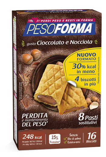 PESOFORMA BISCOTTO CIOCCOLATO NOCCIOLA 16 PEZZI 33 G - Farmacia-flash.it