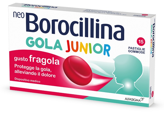 NEOBOROCILLINA GOLA JUNIOR 15 PASTIGLIE FRAGOLA - Farmacia-flash.it