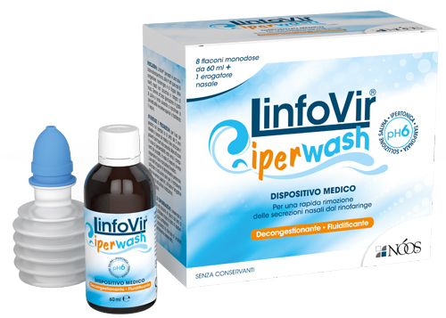LINFOVIR IPERWASH SOLUZIONE SALINA IPERTONICA TAMPONATA 8 FLACONI DA 60 ML + 1 EROGATORE NASALE - Farmacia-flash.it
