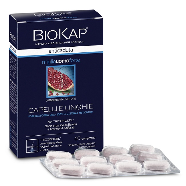 BIOKAP ANTICADUTA MIGLIO UOMO FORTE CON TRICOFOLTIL 60 COMPRESSE - Farmacia-flash.it
