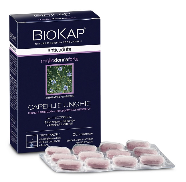 BIOKAP ANTICADUTA MIGLIO DONNA FORTE CON TRICOFOLTIL 60 COMPRESSE - Farmacia-flash.it