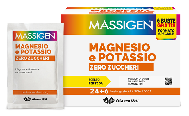 MASSIGEN MAGNESIO POTASSIO ZERO ZUCCHERO 24 BUSTINE + 6 BUSTINE - Farmacia-flash.it