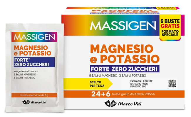 MASSIGEN MAGNESIO POTASSIO FORTE ZERO ZUCCHERO 24 BUSTINE + 6 BUSTINE - Farmacia-flash.it