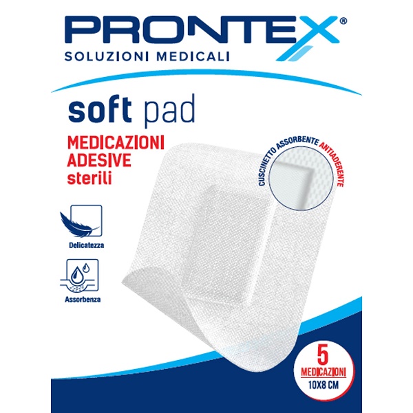 MEDICAZIONE ADESIVA STERILE PRONTEX SOFT PAD 10X8 CM 5 PEZZI - Farmacia-flash.it