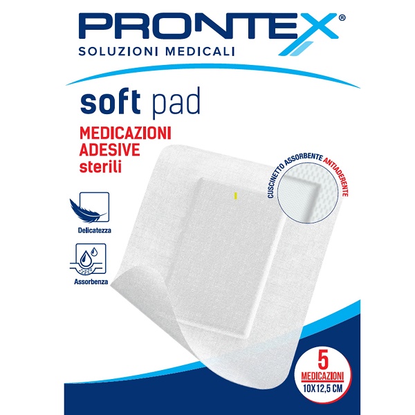 MEDICAZIONE ADESIVA STERILE PRONTEX SOFT PAD 10X12,5 CM 5 PEZZI - Farmacia-flash.it